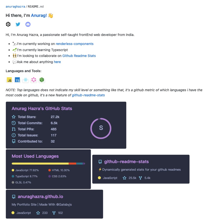 通过github-readme-stats动态生成GitHub统计信息